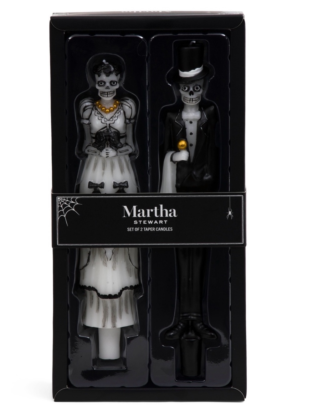 🩶MARTHA STEWART 2PK SKELTON BRIDE & GROOM WAX FIGURAL TAPER CANDLES - NWT🩶